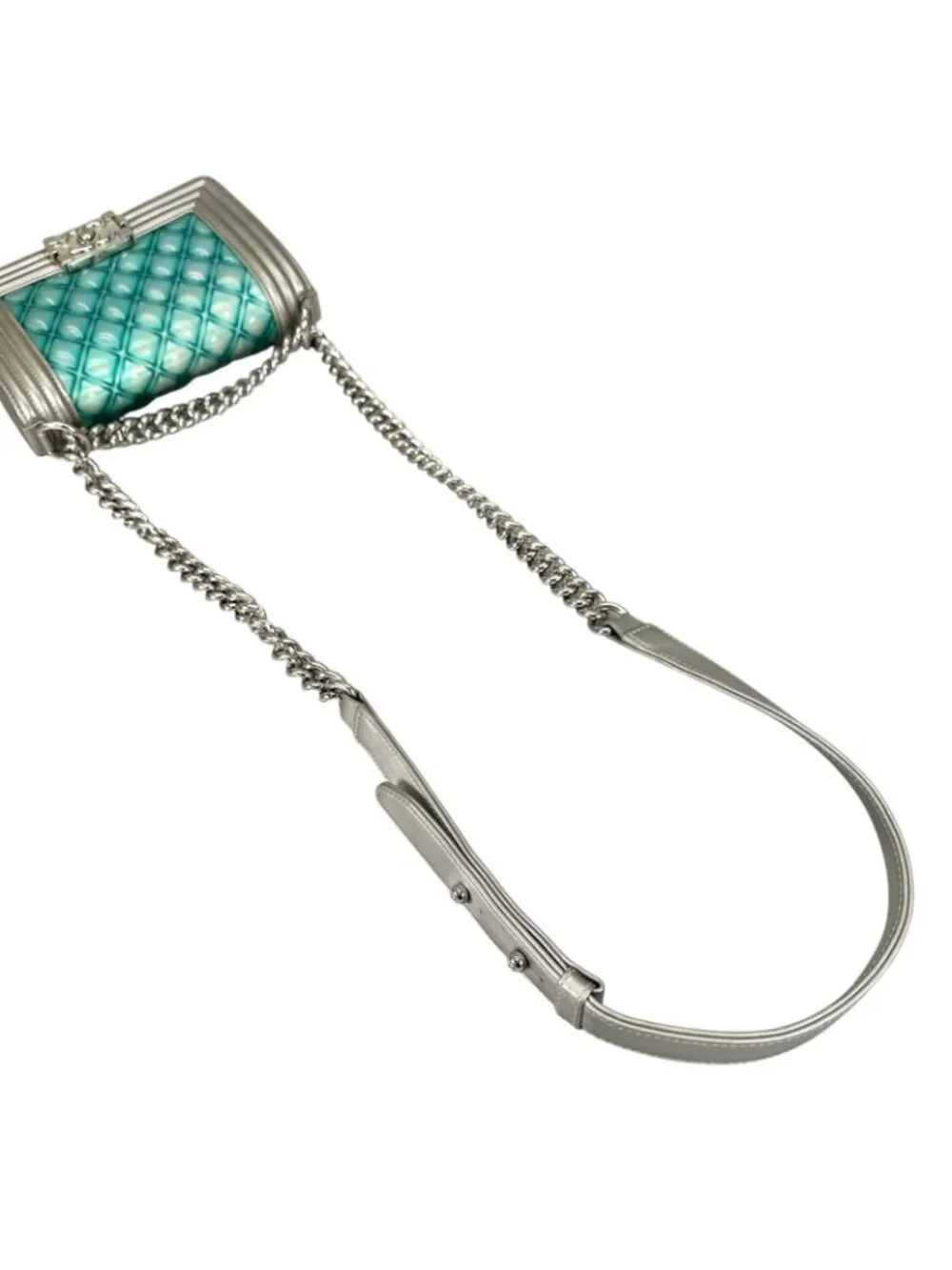 Chanel Boy Enamel Leather Lambskin Silver Light Blue Shoulder